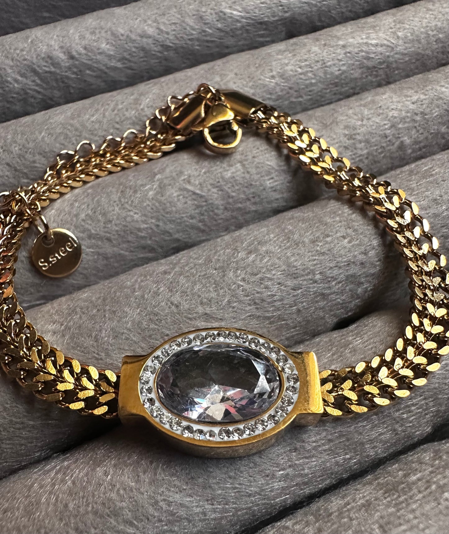 Baget Taşlı Çelik Bileklik